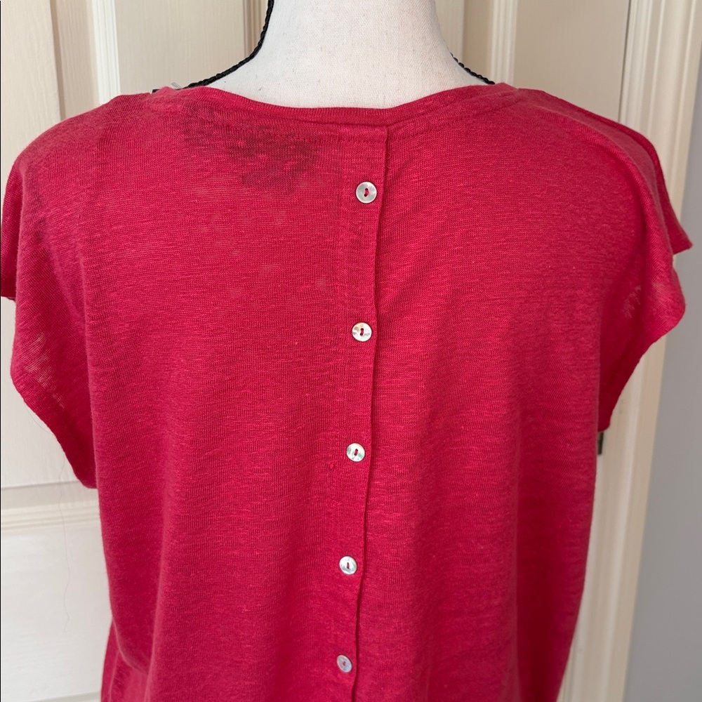 NWT Tahari 100% Linen Button Back Cap Sleeve Top Red size Large - Picture 6 of 9